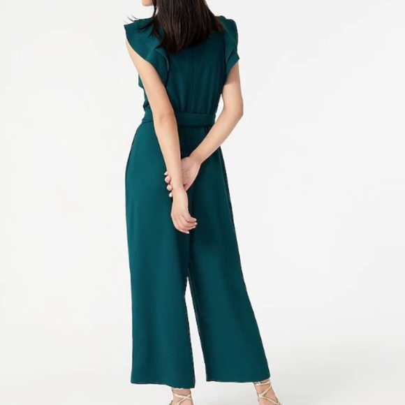 J. Crew Ruffle Sleeve Jumpsuit in 365 Crepe Emerald Green Sz 16 NWT - Picture 5 of 12